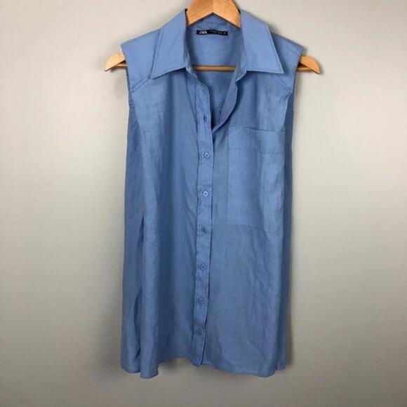 COPY - Zara Flowy  Shoulder Pad Shirt - Sky Blue - XS - Picture 4 of 7